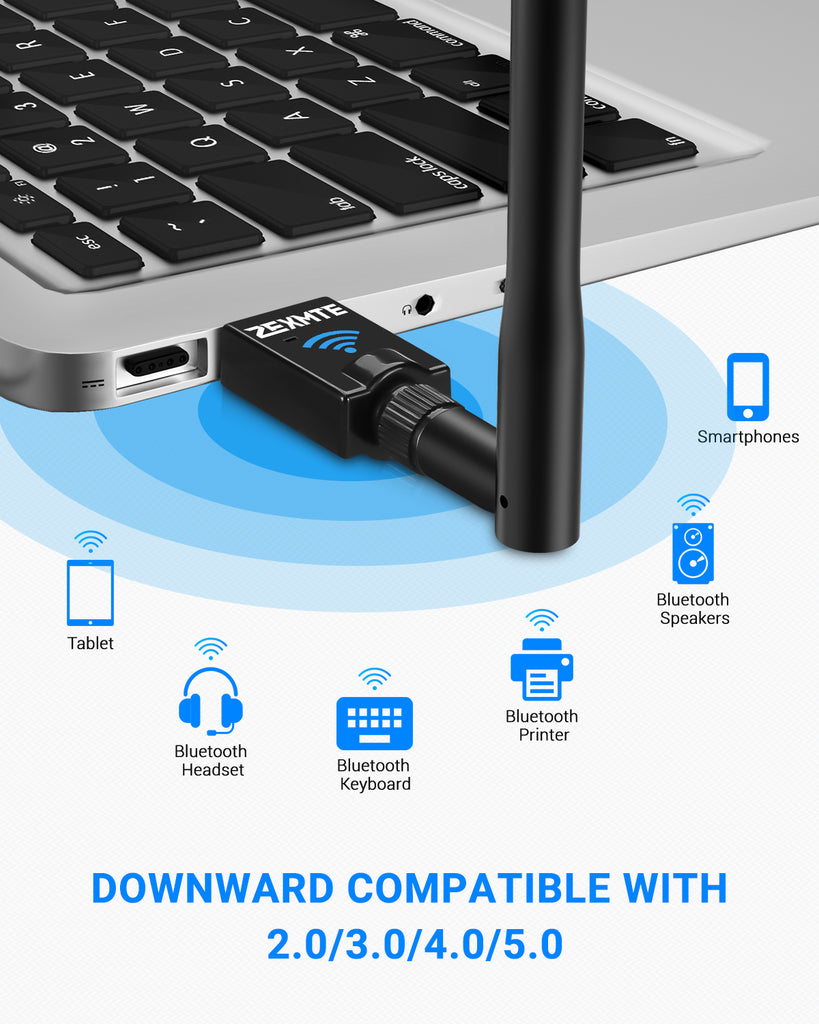 ZEXMTE Adaptador Bluetooth USB para PC, adaptador USB Bluetooth de largo  alcance para Windows 11/10, 492FT/150M Bluetooth Dongle 5.1 EDR, Plug &  Play